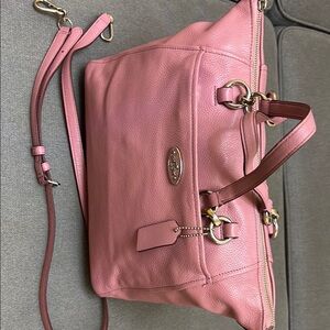 Soft Pink Leather Shoulder Bag with Adjustable Strap